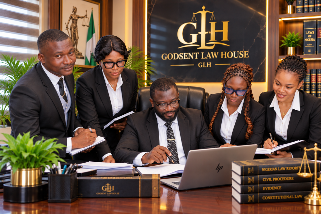 Law students receiving practical legal training under the supervision of a lawyer at Godsent Law House (GLH)